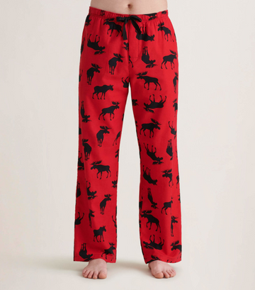 Little Blue House Moose on Red Men’s Flannel Pajama Pant